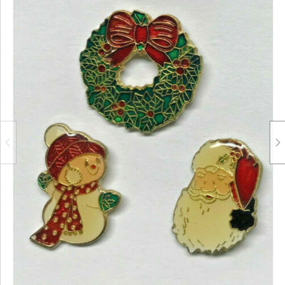 3 Pins Christmas Holiday Theme Lapel Pin Brooch Badge Santa Wreath and Snowman